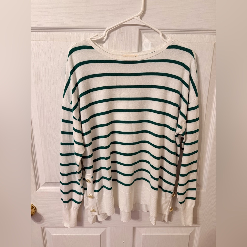 Marled Green and White Striped Top